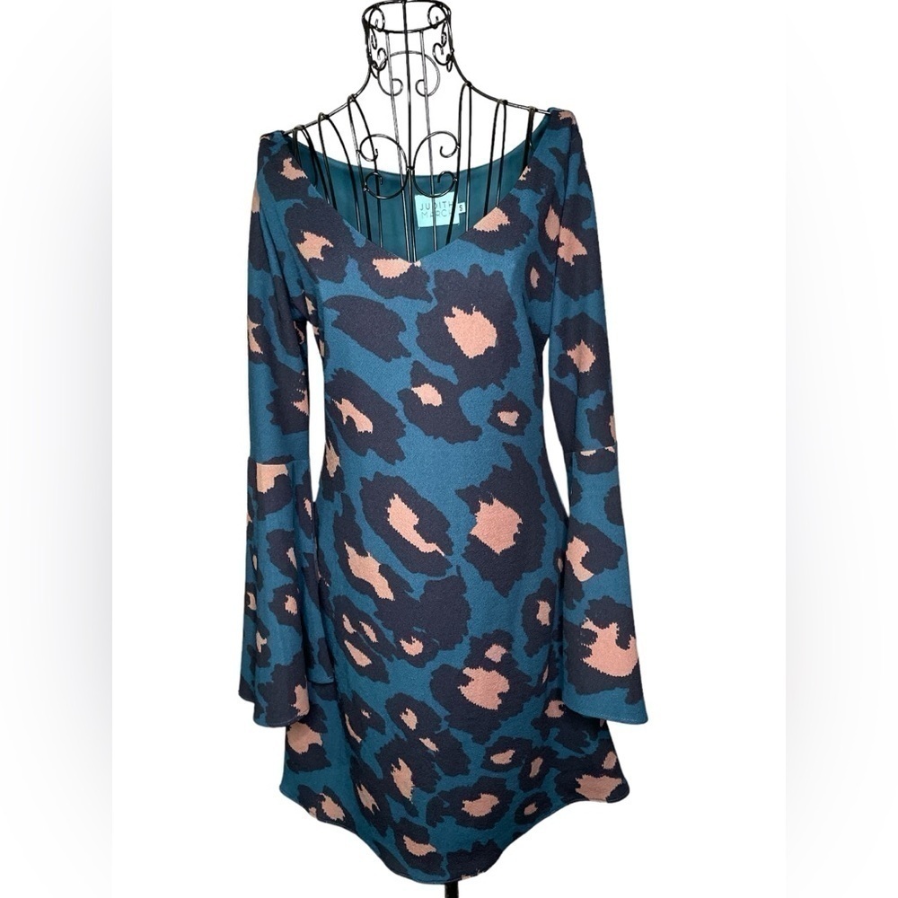 Judith March Flared Fierce Cheetah Print Green Gold Black Maxi Dress Size Small